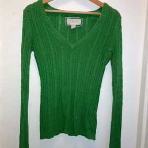 American Eagle |  Kelly Green V-Neck cable knit sweater | Size XS